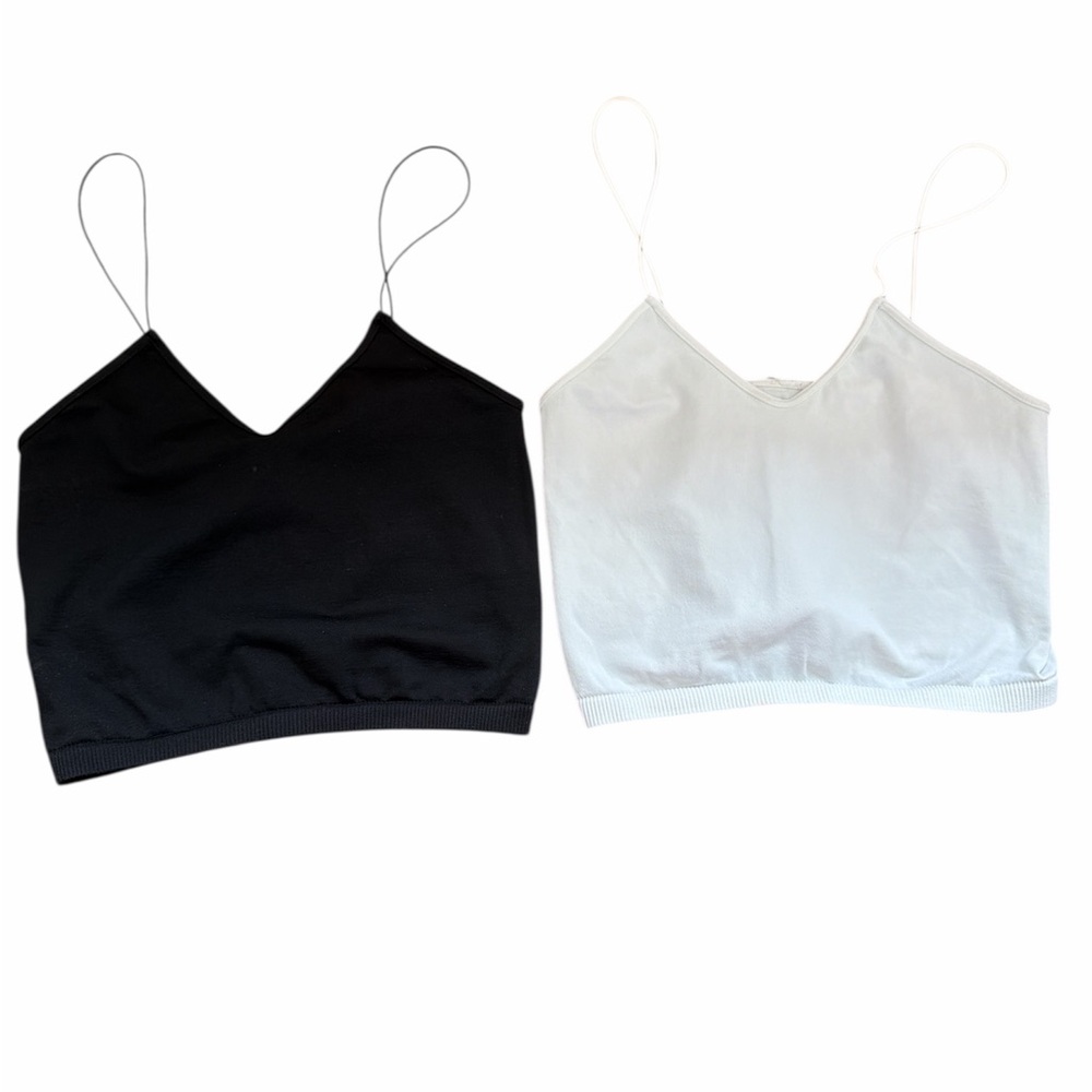 Black and White Spaghetti Strap Crop Top Bralette Bundle Small